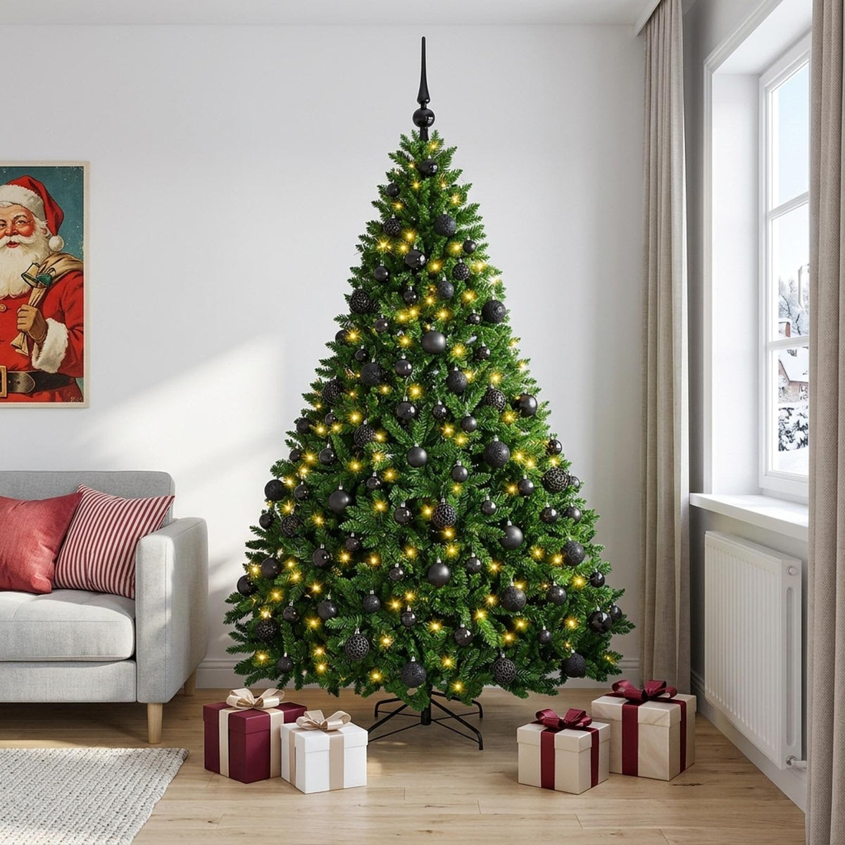 vidaXL Kunstkerstboom middengroen met kerstbal 210 cm 300 LED's