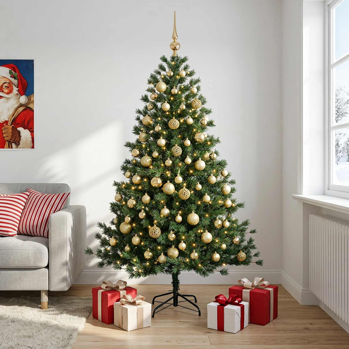 vidaXL Kunstkerstboom met kerstbal 210 cm 300 LED's Warmwit