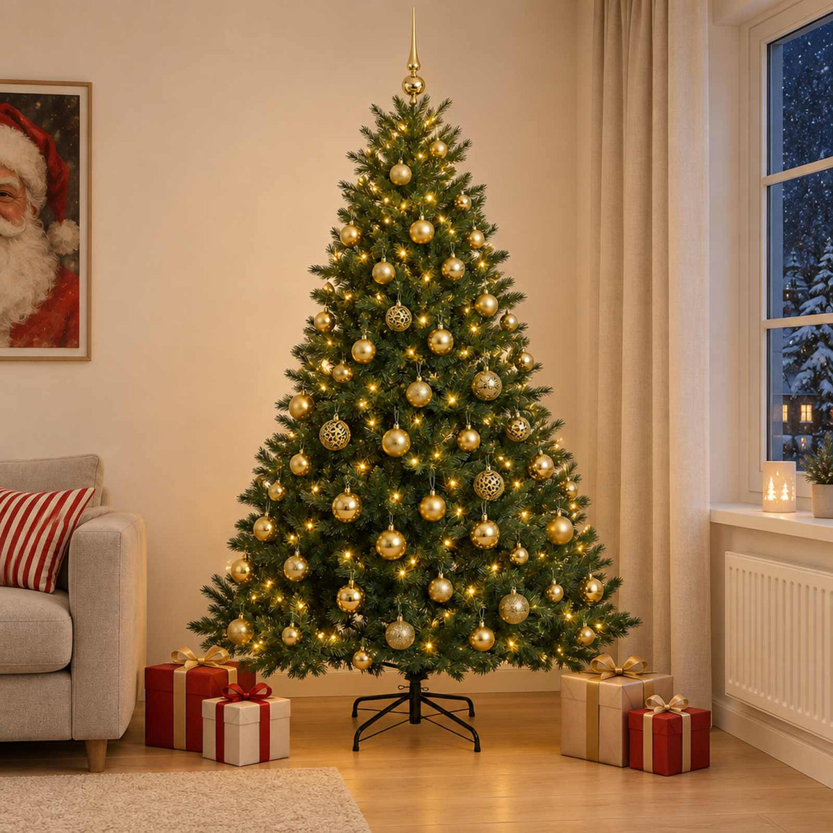 Kunstkerstboom met kerstbal 210 cm 300 LED's Warmwit is nu te koop bij PeponiXL, paradijselijk wonen!