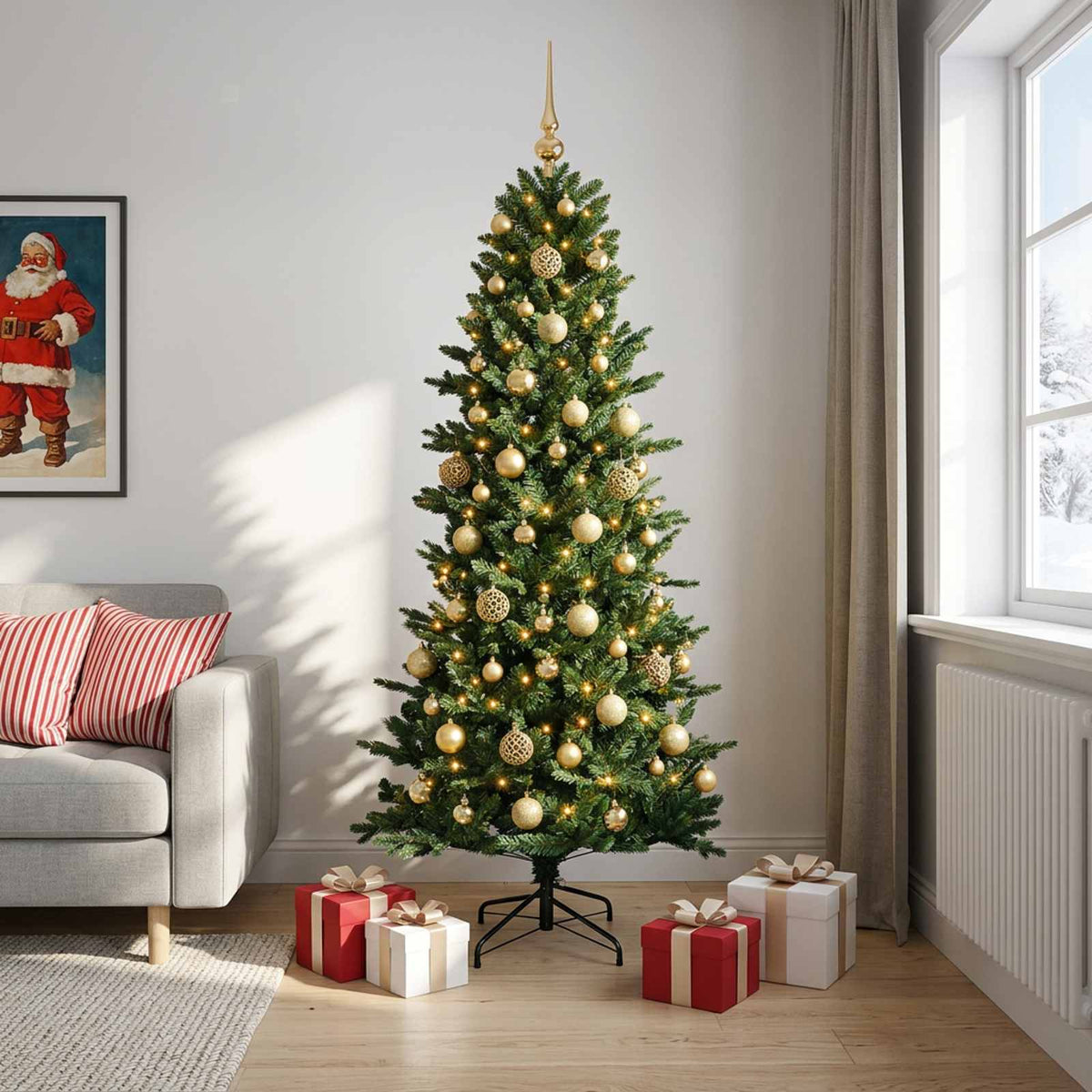 Kunstkerstboom met kerstbal 210 cm 300 LED's Warmwit PVC en PE is nu te koop bij PeponiXL, paradijselijk wonen!
