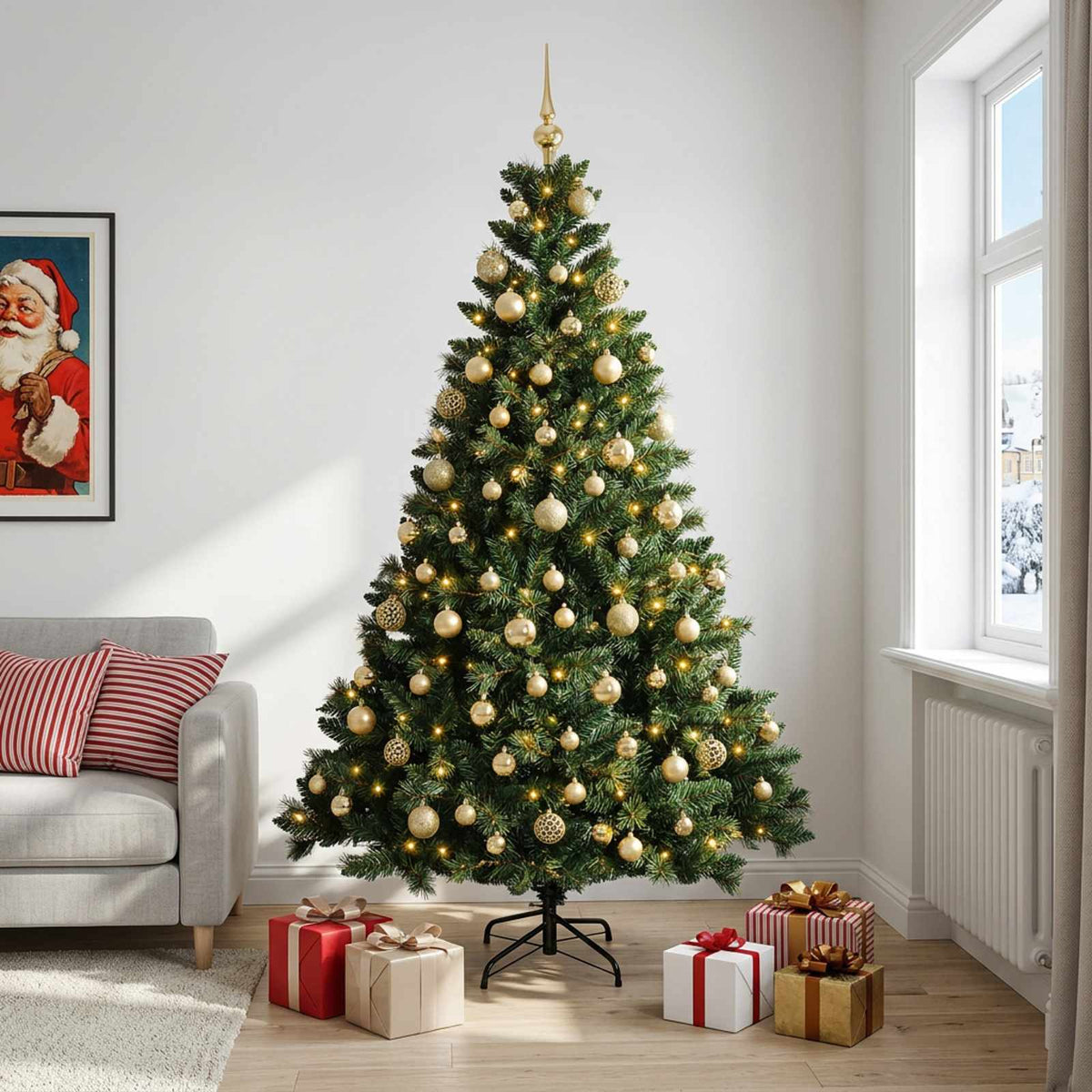 Kunstkerstboom met Ballen 210 cm 300 LED's Warmwit is nu te koop bij PeponiXL, paradijselijk wonen!