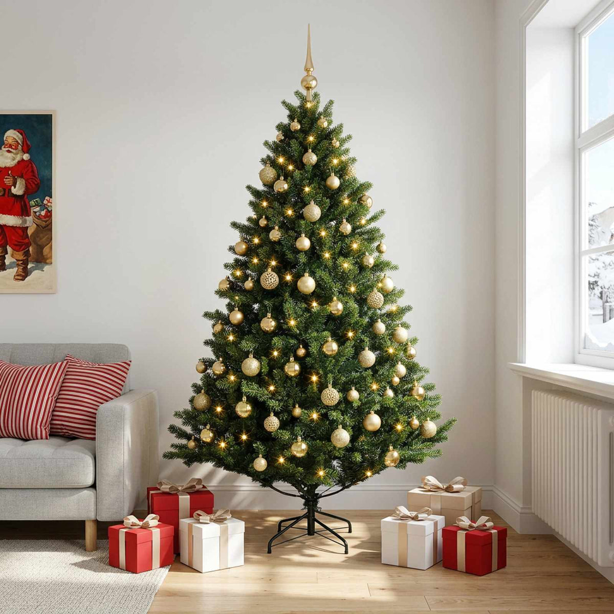 Kunstkerstboom met kerstbal 210 cm 300 LED's Warmwit is nu te koop bij PeponiXL, paradijselijk wonen!