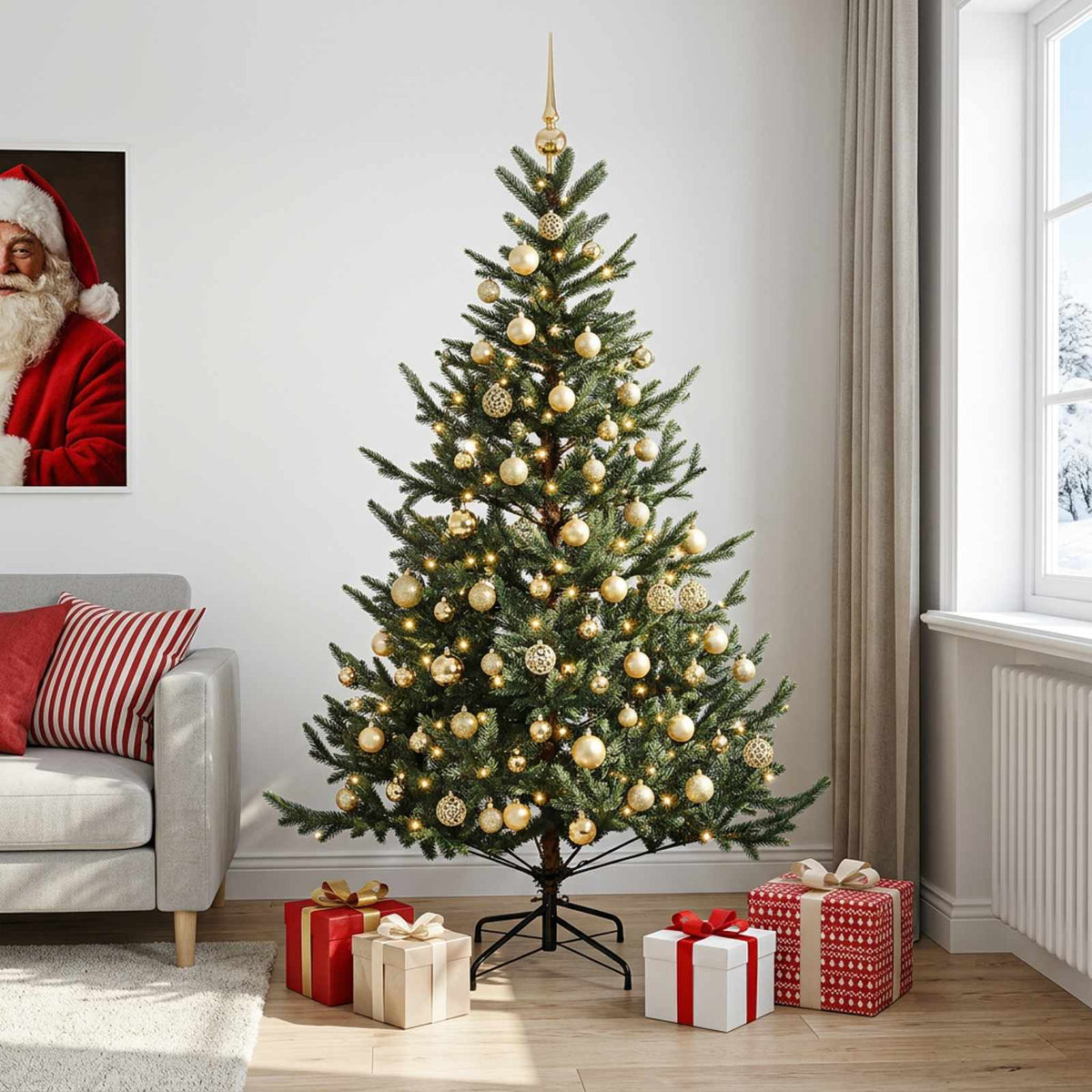 Kunstkerstboom met kerstbal 180 cm 300 LED's Warmwit is nu te koop bij PeponiXL, paradijselijk wonen!