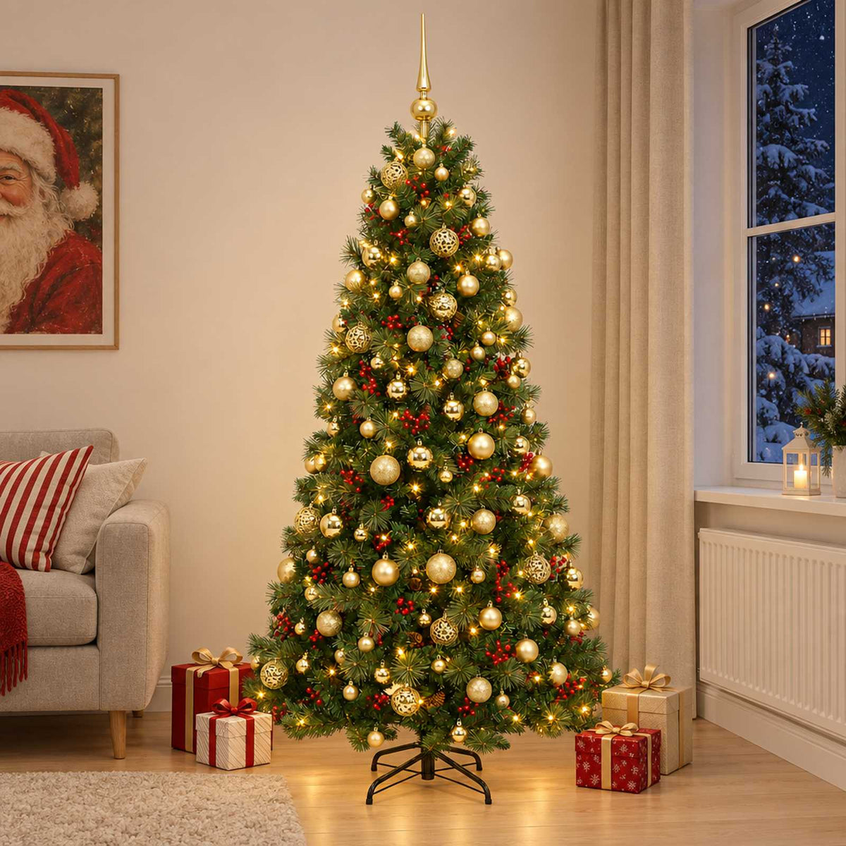 Kunstkerstboom met kerstbal 240 cm 300 LED's Warmwit is nu te koop bij PeponiXL, paradijselijk wonen!