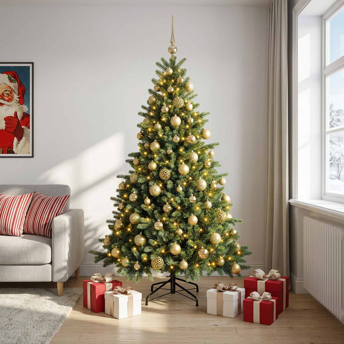Kunstkerstboom met kerstbal 210 cm 300 LED's Warmwit is nu te koop bij PeponiXL, paradijselijk wonen!