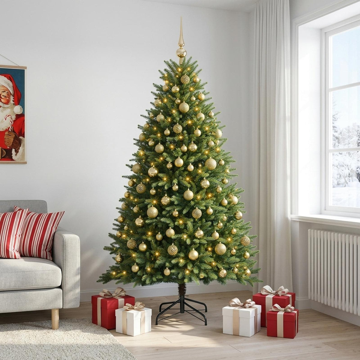 Kunstkerstboom met Ballen 210 cm 300 LED's Warmwit is nu te koop bij PeponiXL, paradijselijk wonen!