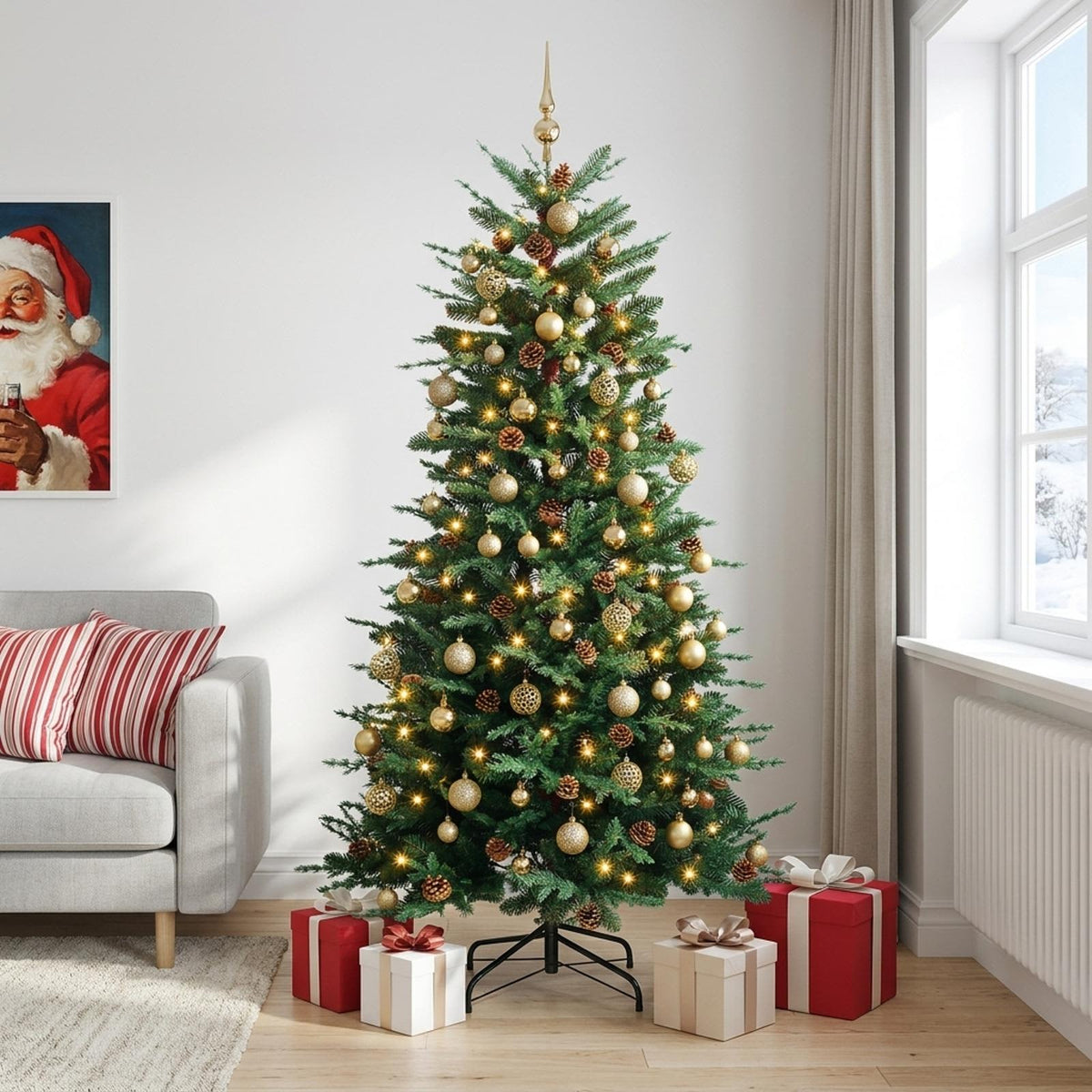 Kunstkerstboom met kerstbal 240 cm 300 LED's Warmwit PE & PVC is nu te koop bij PeponiXL, paradijselijk wonen!