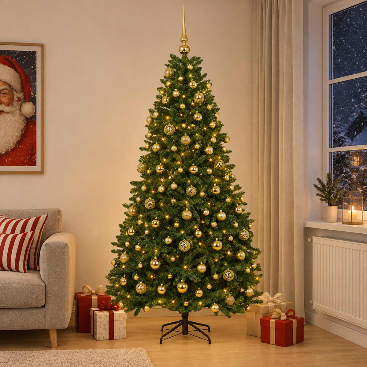 Kunstkerstboom middengroen met kerstbal 210 cm 300 LED's is nu te koop bij PeponiXL, paradijselijk wonen!