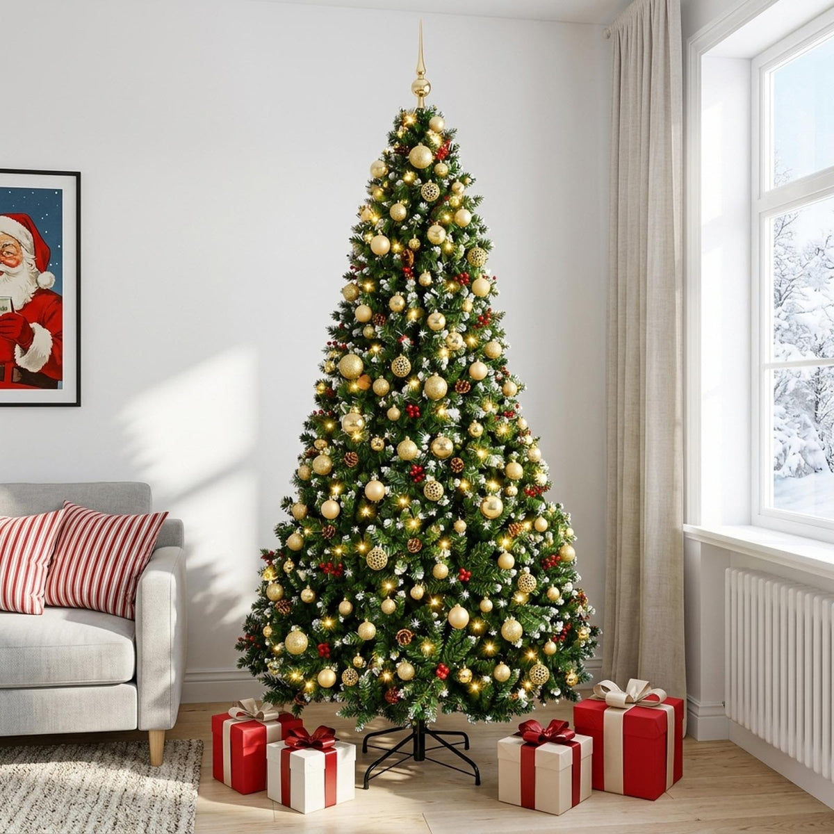 vidaXL Kunstkerstboom groen met kerstballen 210 cm 300 LED's Warmwit