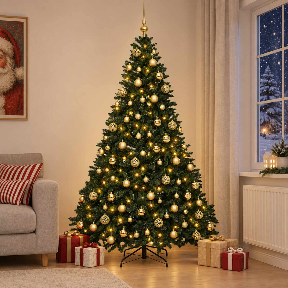 Kunstkerstboom donkergroen met kerstballen 240 cm 300 LED's is nu te koop bij PeponiXL, paradijselijk wonen!