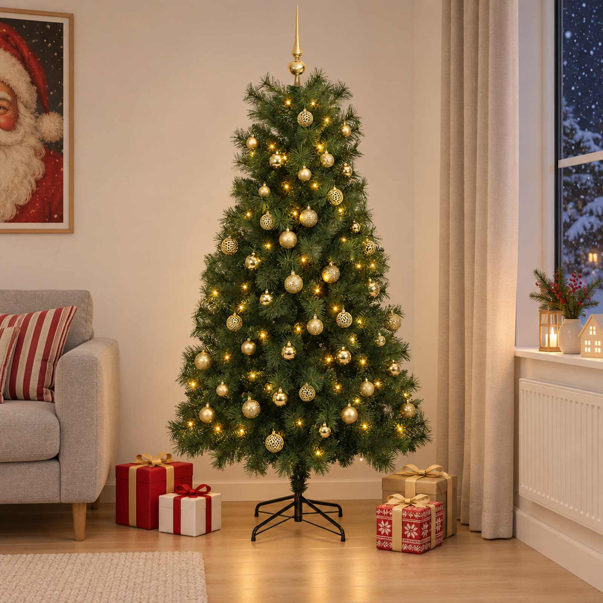 Kunstkerstboom met scharnierende takken en kerstballen 180 cm is nu te koop bij PeponiXL, paradijselijk wonen!