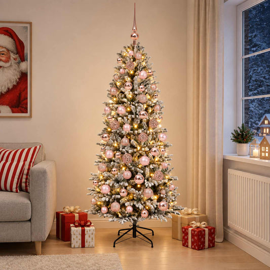 Kunstkerstboom met kerstbal 180 cm 300 LED's Warmwit PVC en PE is nu te koop bij PeponiXL, paradijselijk wonen!