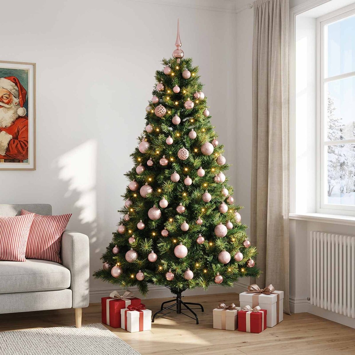 Kunstkerstboom met kerstbal 180 cm 300 LED's Warmwit is nu te koop bij PeponiXL, paradijselijk wonen!