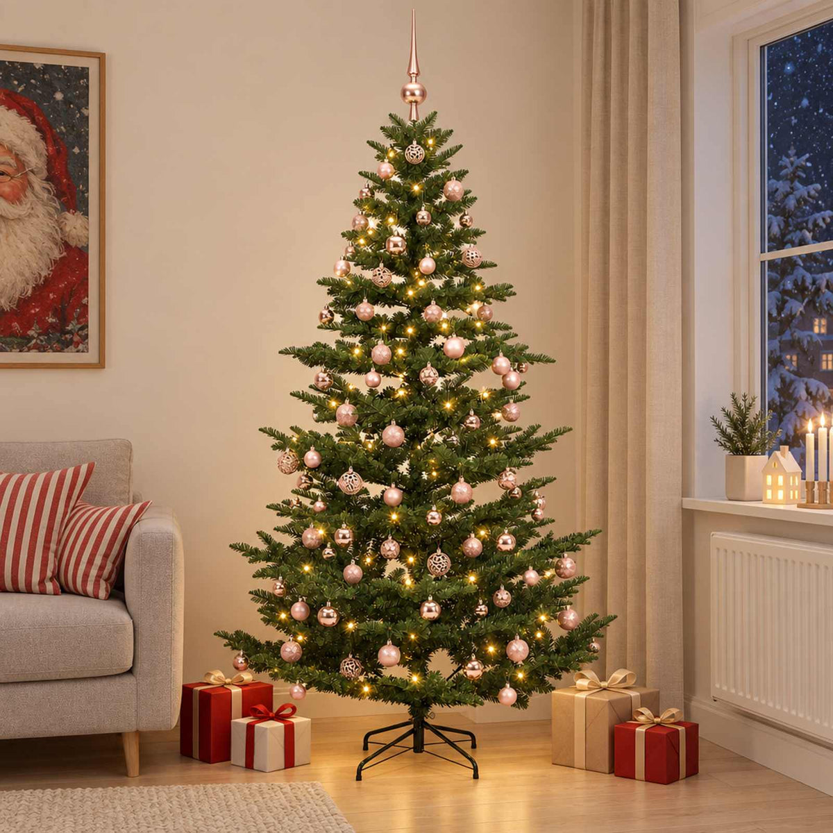 Kunstkerstboom met kerstbal 180 cm 300 LED's Warmwit PE & PVC is nu te koop bij PeponiXL, paradijselijk wonen!