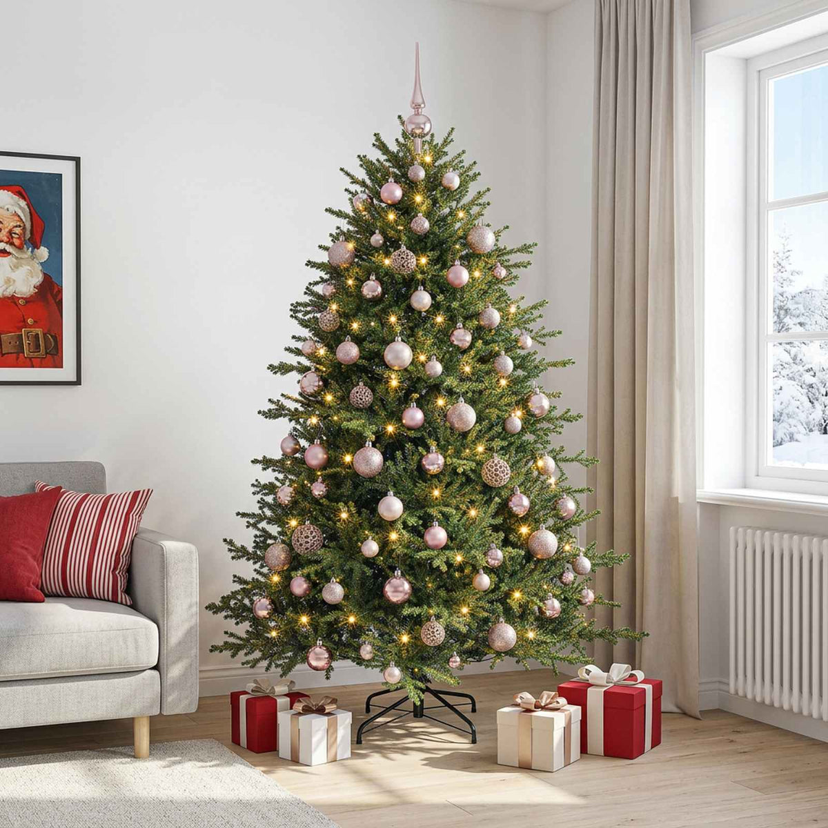 Kunstkerstboom met kerstbal 180 cm 300 LED's Warmwit is nu te koop bij PeponiXL, paradijselijk wonen!
