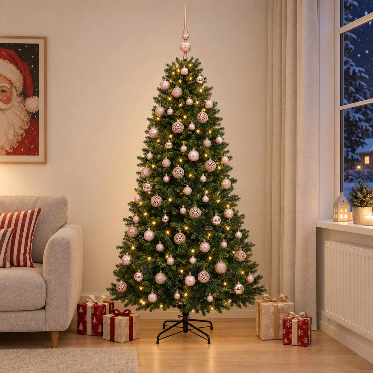 Kunstkerstboom met Ballen 210 cm 300 LED's Warmwit is nu te koop bij PeponiXL, paradijselijk wonen!