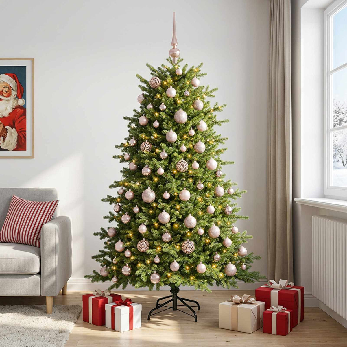 Kunstkerstboom met kerstbal 180 cm 300 LED's Warmwit is nu te koop bij PeponiXL, paradijselijk wonen!