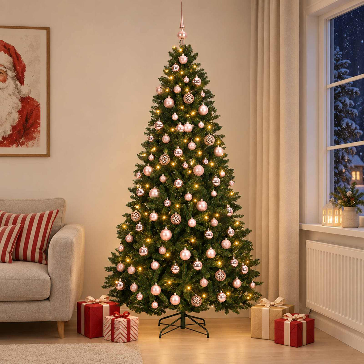 Kunstkerstboom donkergroen met kerstballen 210 cm 300 LED's is nu te koop bij PeponiXL, paradijselijk wonen!