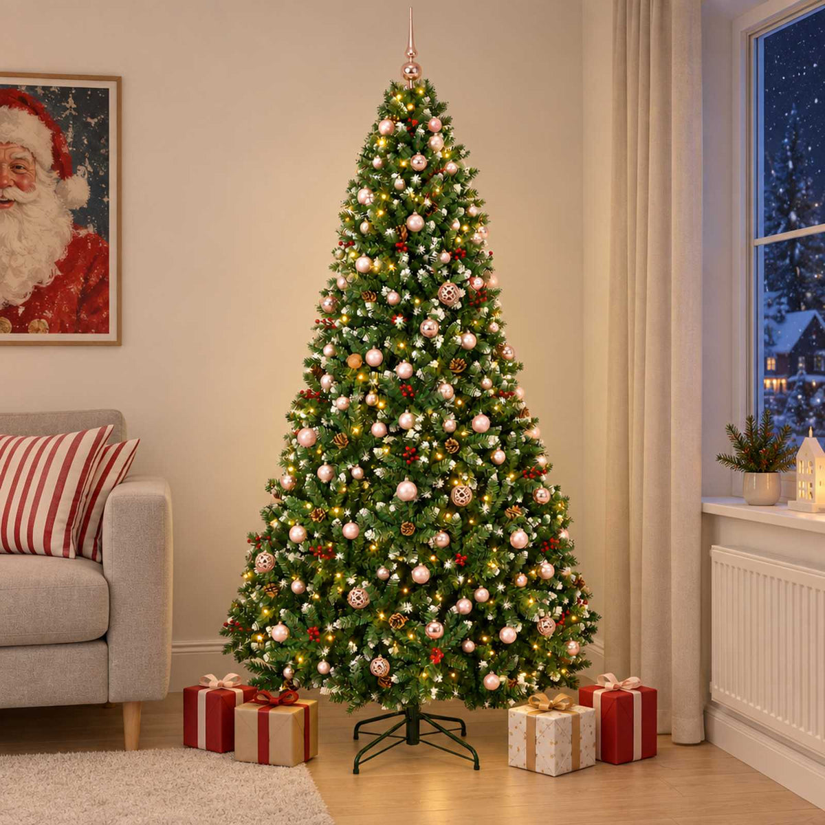Kunstkerstboom groen met kerstbal 210 cm 300 LED's Warmwit is nu te koop bij PeponiXL, paradijselijk wonen!