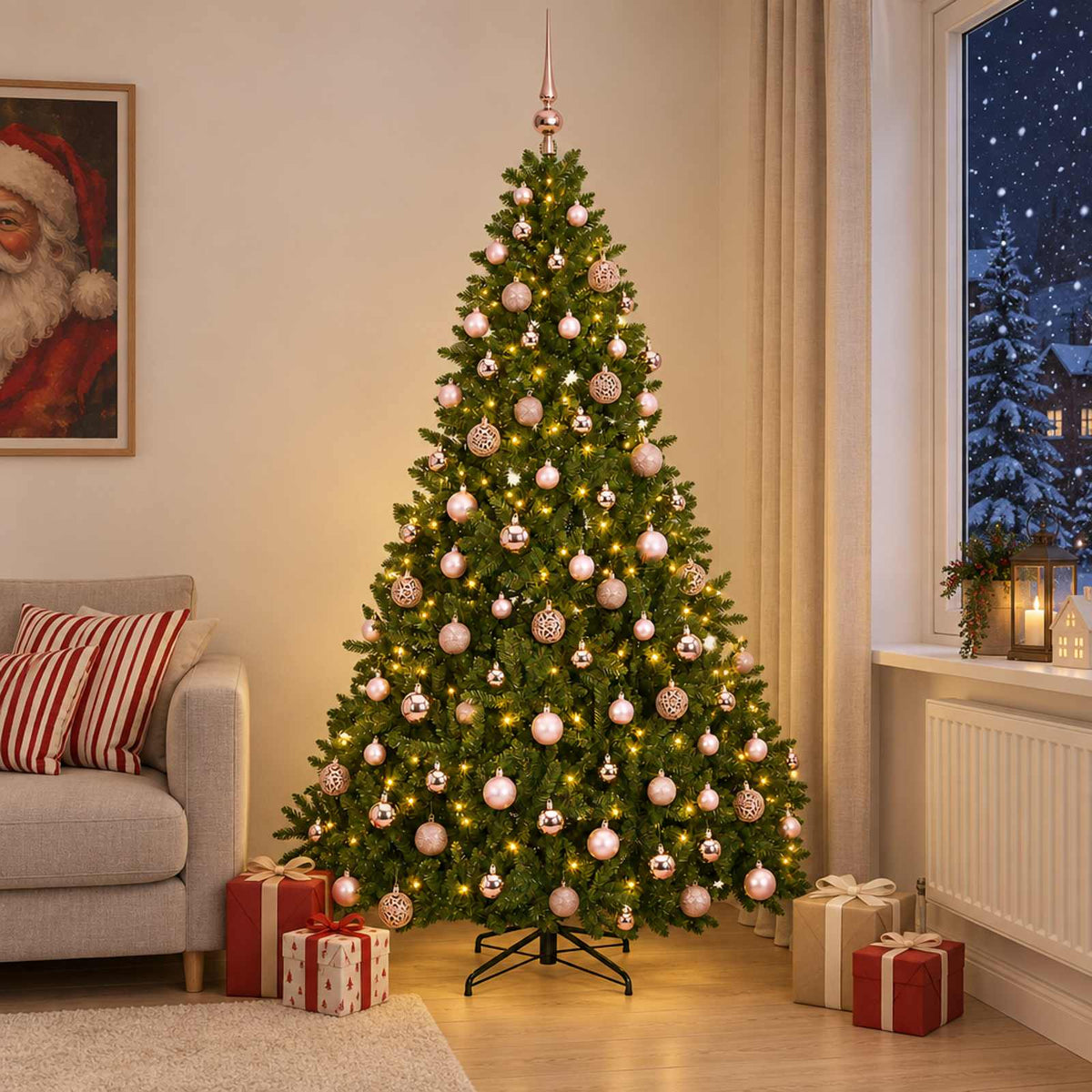vidaXL Kunstkerstboom lichtgroen met kerstbal 210 cm 300 LED's Warmwit