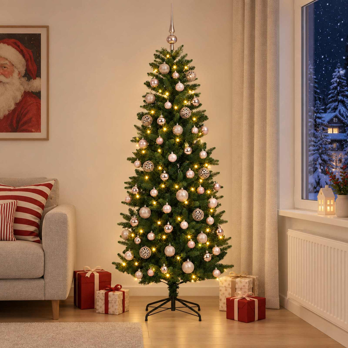 Kunstkerstboom met Ballen 180 cm 300 LED's Warmwit PE en PVC is nu te koop bij PeponiXL, paradijselijk wonen!