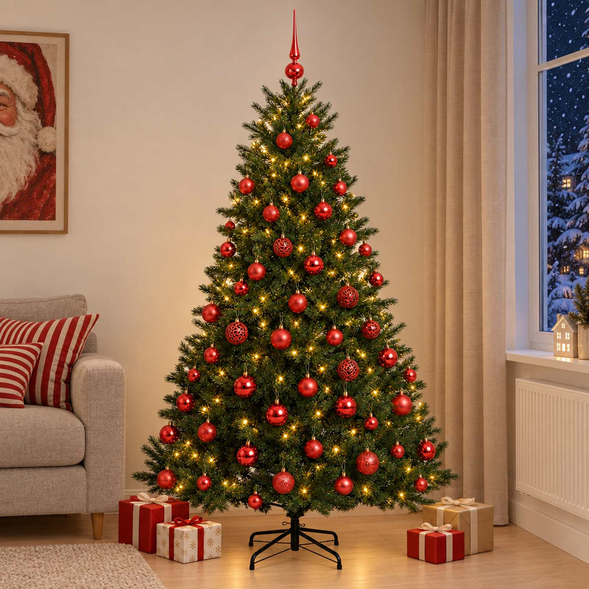 Kunstkerstboom met kerstbal 180 cm 300 LED's Warmwit is nu te koop bij PeponiXL, paradijselijk wonen!