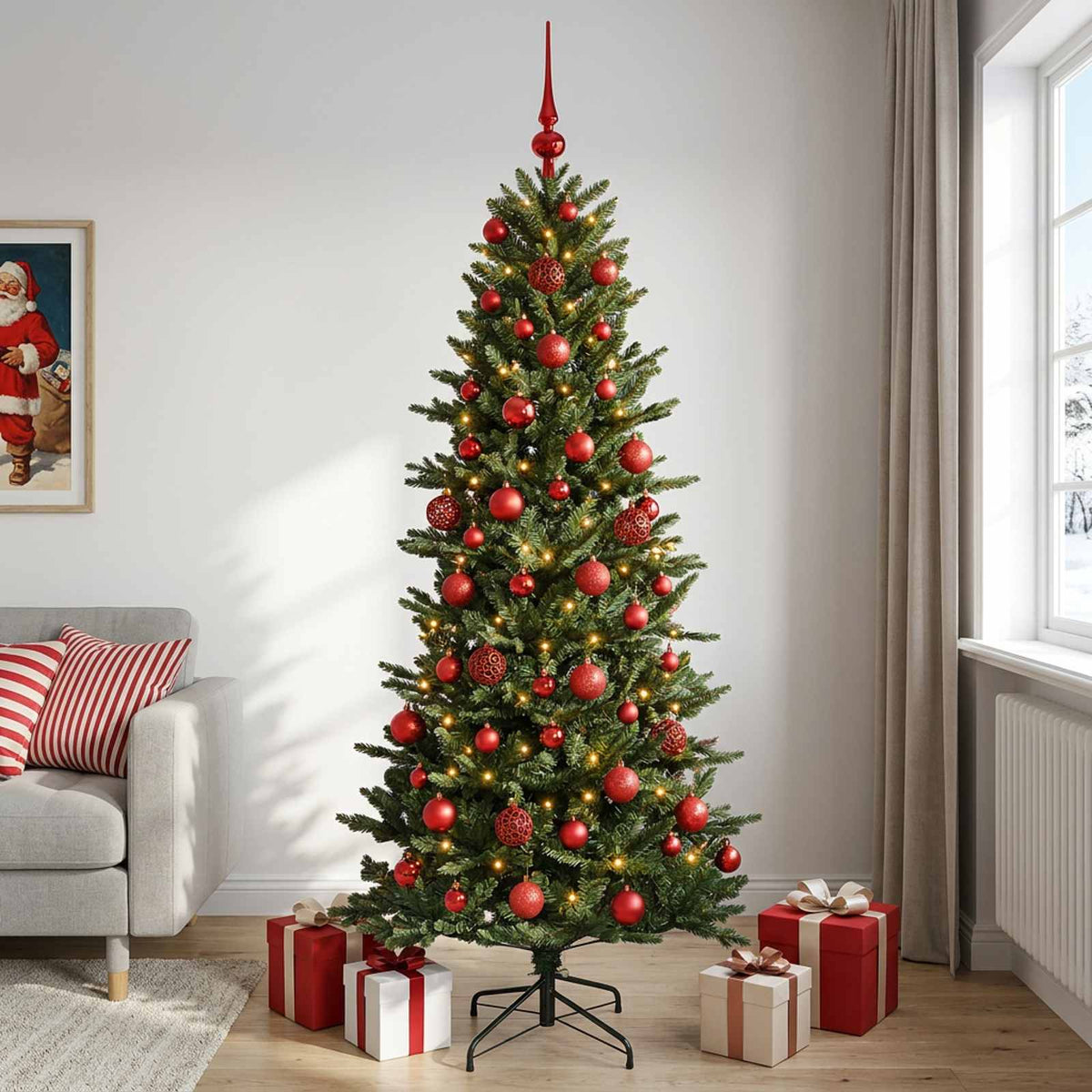 Kunstkerstboom met kerstbal 240 cm 300 LED's Warmwit PVC en PE is nu te koop bij PeponiXL, paradijselijk wonen!