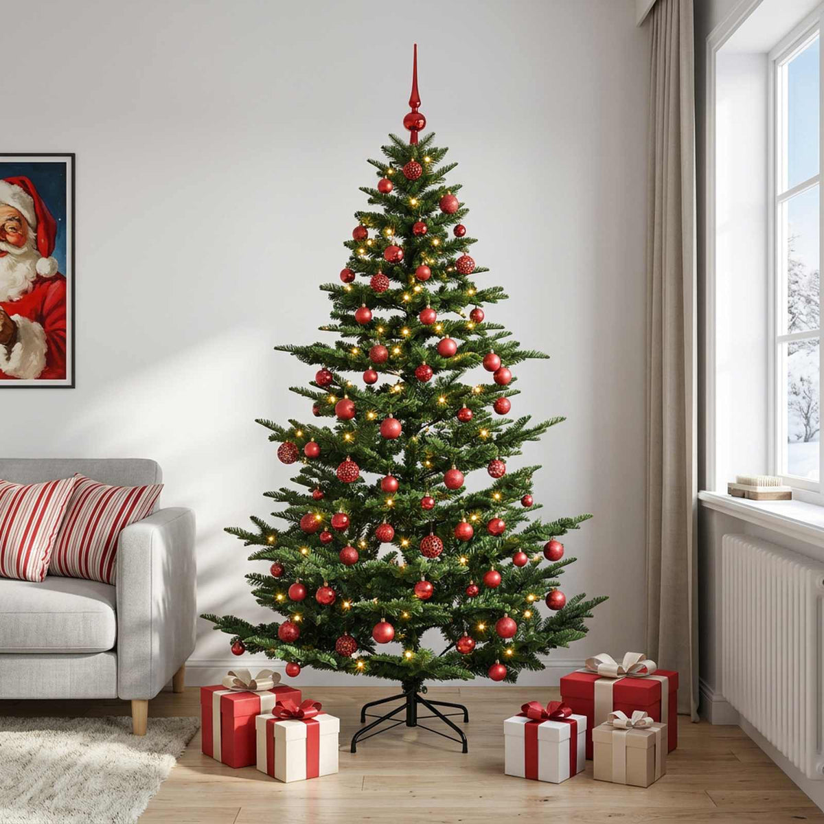 Kunstkerstboom met kerstbal 240 cm 300 LED's Warmwit PE & PVC is nu te koop bij PeponiXL, paradijselijk wonen!