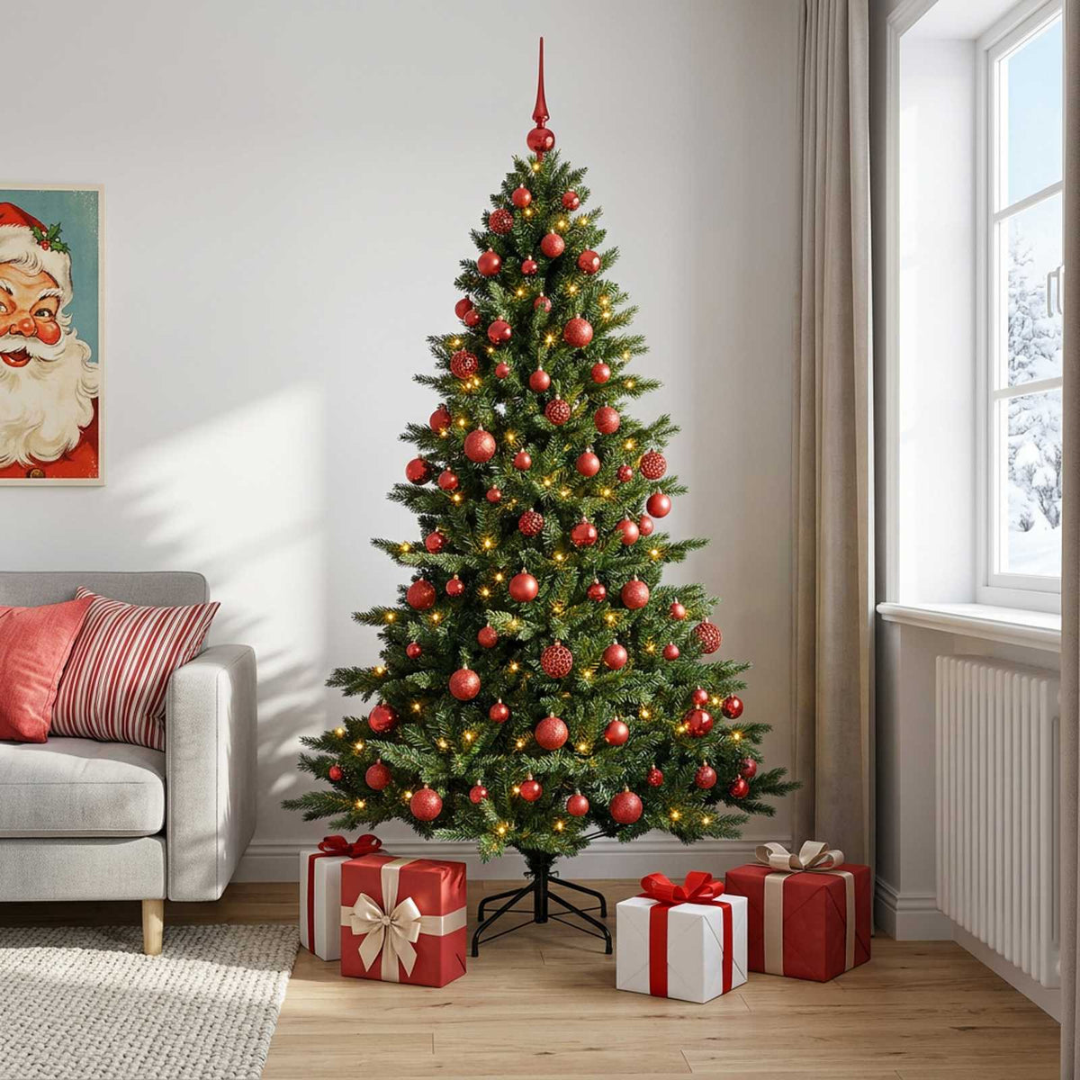 Kunstkerstboom met kerstbal 180 cm 300 LED's Warmwit is nu te koop bij PeponiXL, paradijselijk wonen!
