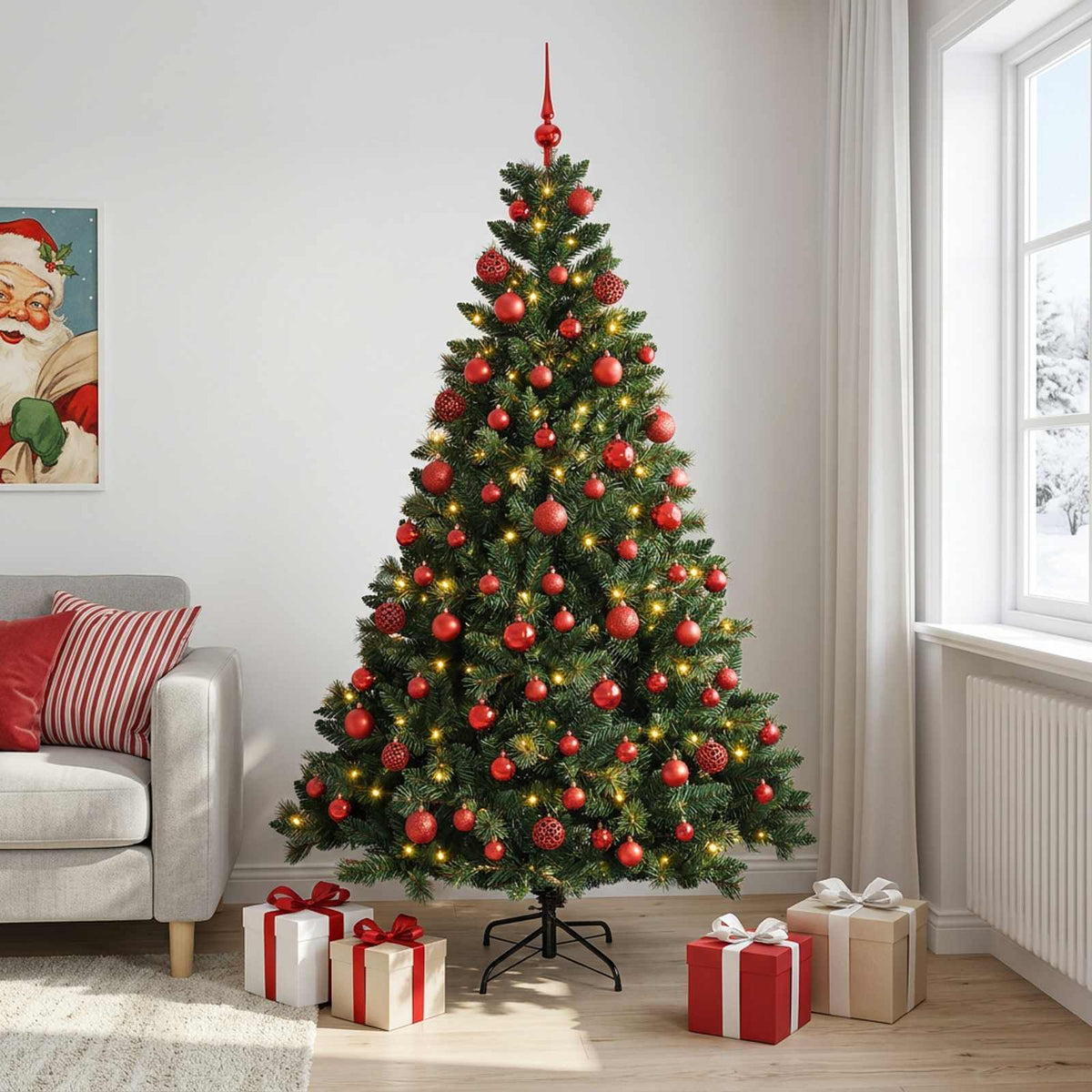 vidaXL Kunstkerstboom met Ballen 180 cm 300 LED's Warmwit