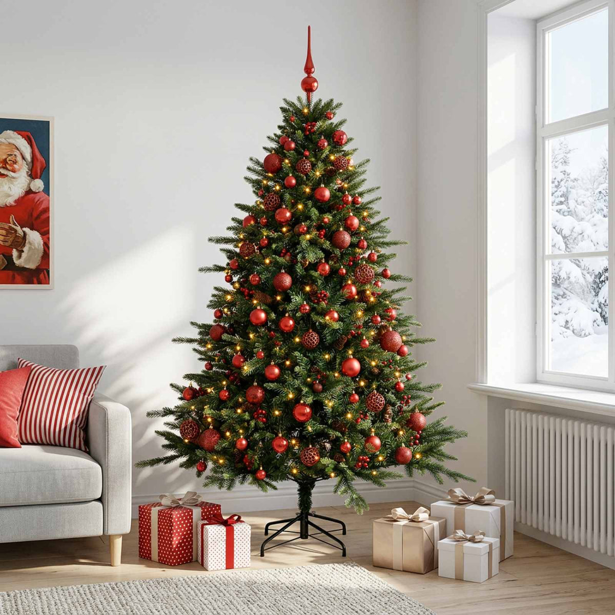 Kunstkerstboom met kerstbal 180 cm 300 LED's Warmwit is nu te koop bij PeponiXL, paradijselijk wonen!