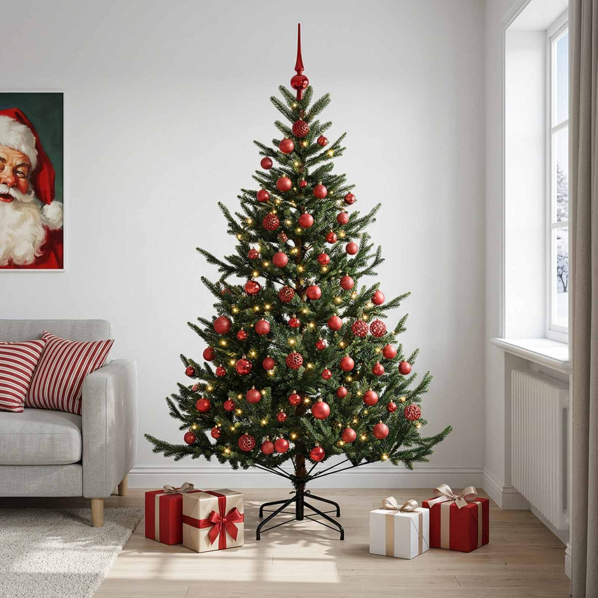 vidaXL Kunstkerstboom met kerstbal 210 cm 300 LED's Warmwit