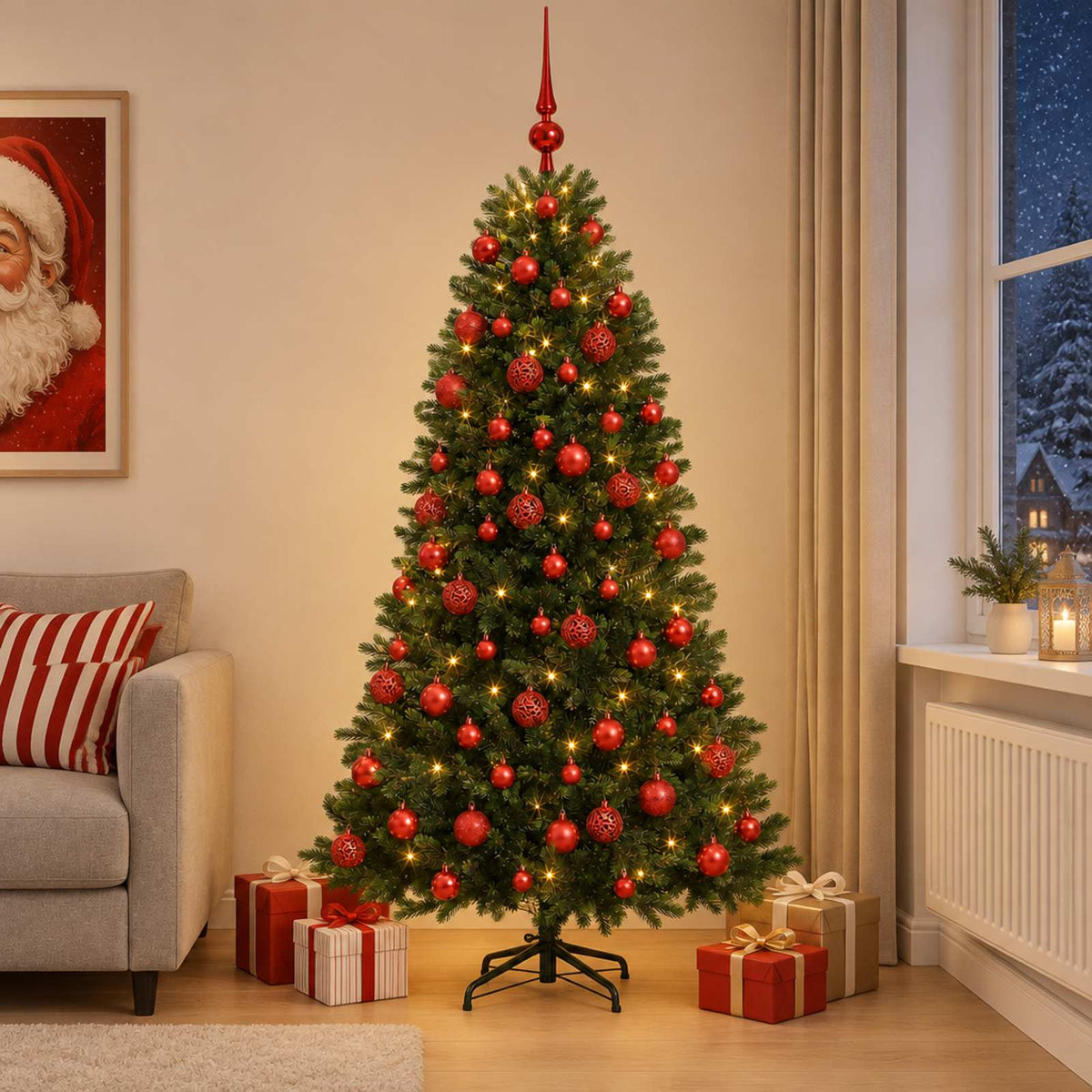 vidaXL Kunstkerstboom met Ballen 210 cm 300 LED's Warmwit