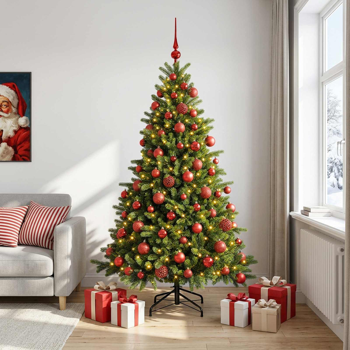 Kunstkerstboom met kerstbal 180 cm 300 LED's Warmwit is nu te koop bij PeponiXL, paradijselijk wonen!