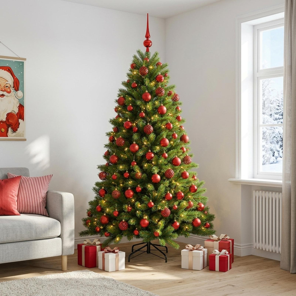 vidaXL Kunstkerstboom met Ballen 210 cm 300 LED's Warmwit