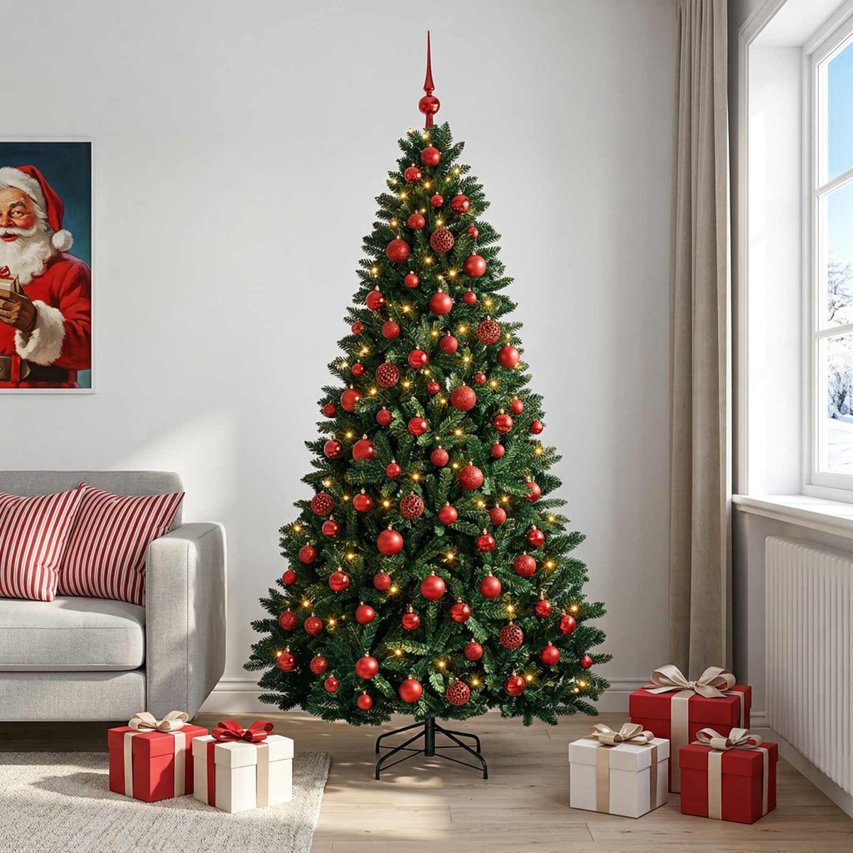 Kunstkerstboom donkergroen met kerstballen 210 cm 300 LED's is nu te koop bij PeponiXL, paradijselijk wonen!