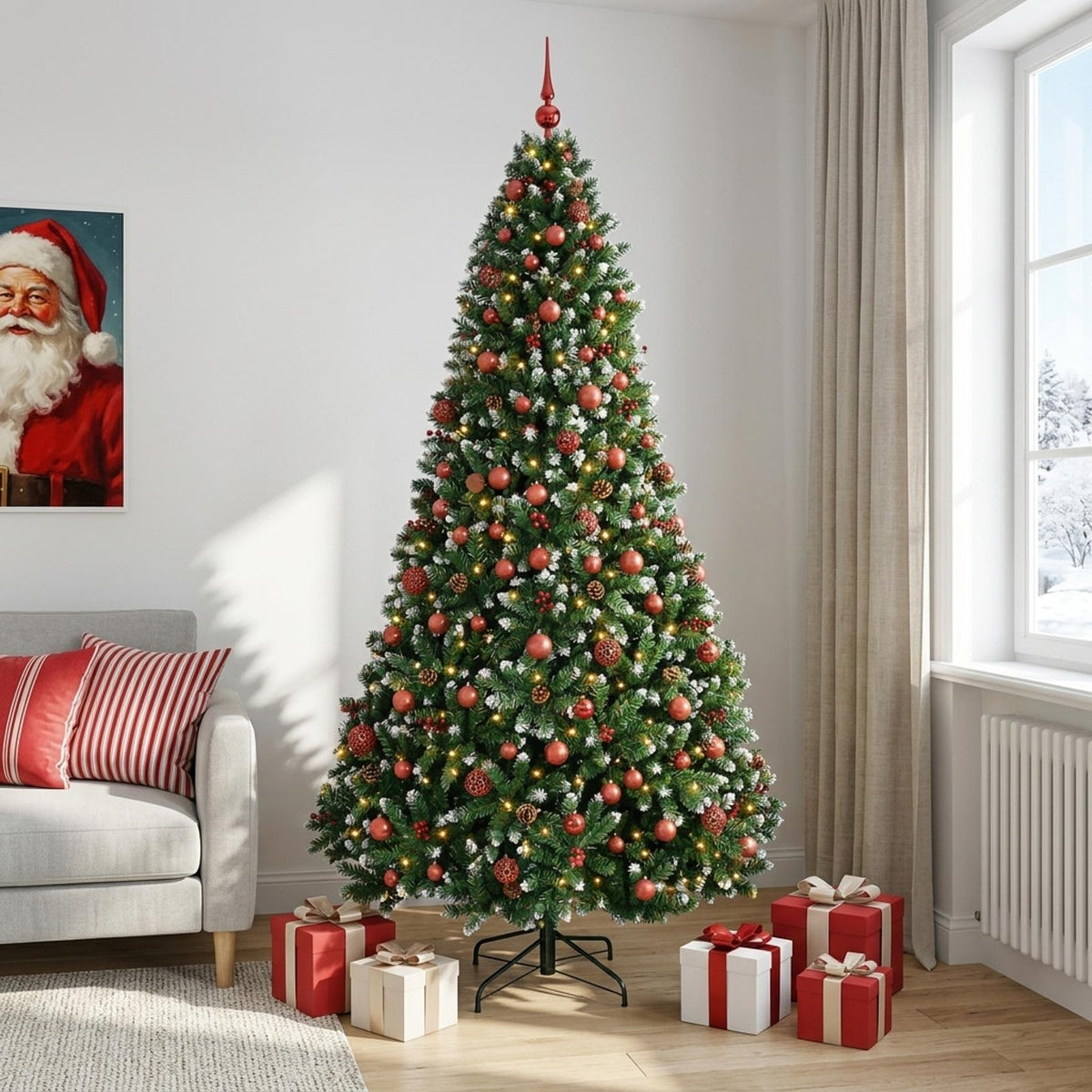 vidaXL Kunstkerstboom groen met kerstbal 210 cm 300 LED's Warmwit