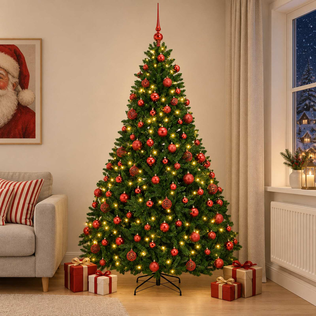 vidaXL Kunstkerstboom middengroen met kerstbal 240 cm 300 LED's