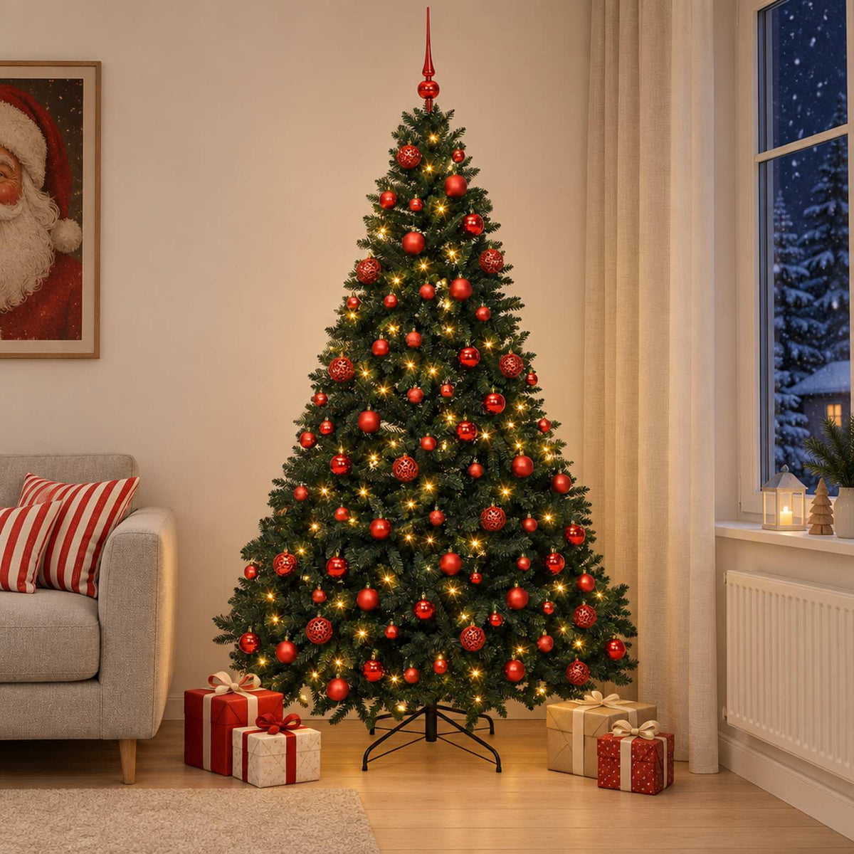 Kunstkerstboom donkergroen met kerstbal 240 cm 300 LED's is nu te koop bij PeponiXL, paradijselijk wonen!