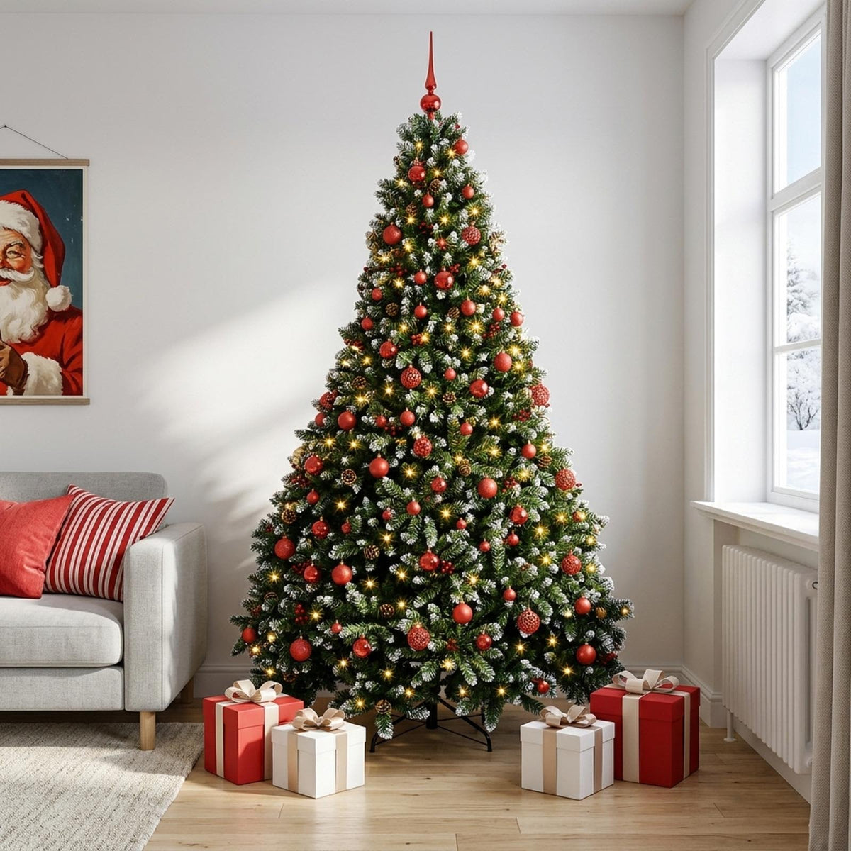 vidaXL Kunstkerstboom groen met kerstballen 240 cm 300 LED's Warmwit