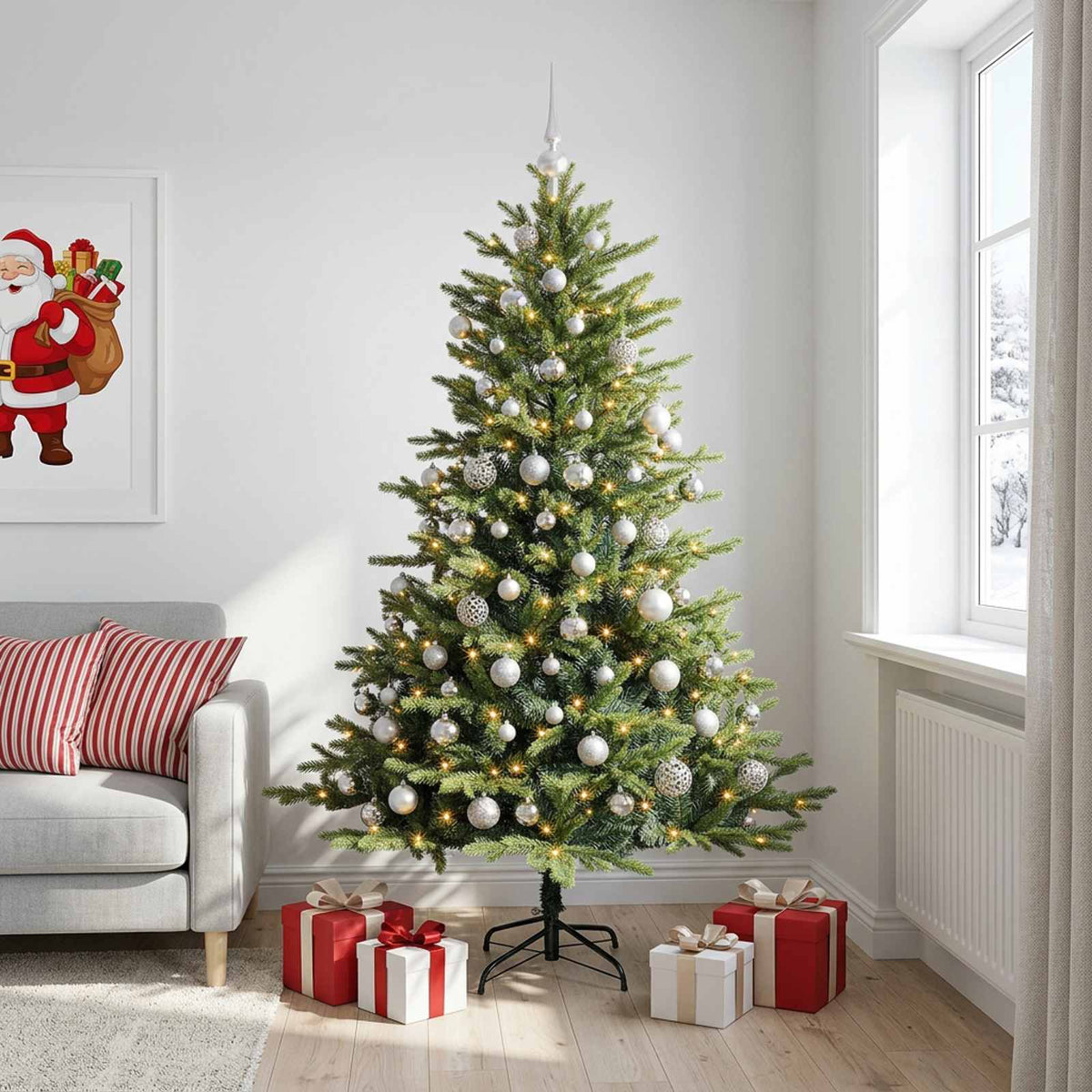 Kunstkerstboom met kerstbal 180 cm 300 LED's Warmwit is nu te koop bij PeponiXL, paradijselijk wonen!
