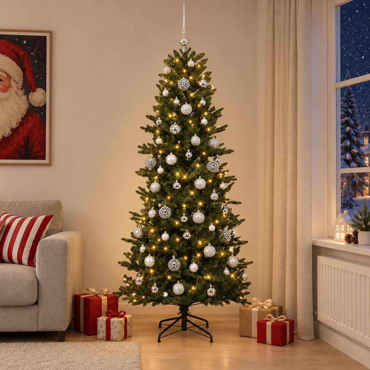 Kunstkerstboom met kerstbal 240 cm 300 LED's Warmwit PVC en PE is nu te koop bij PeponiXL, paradijselijk wonen!