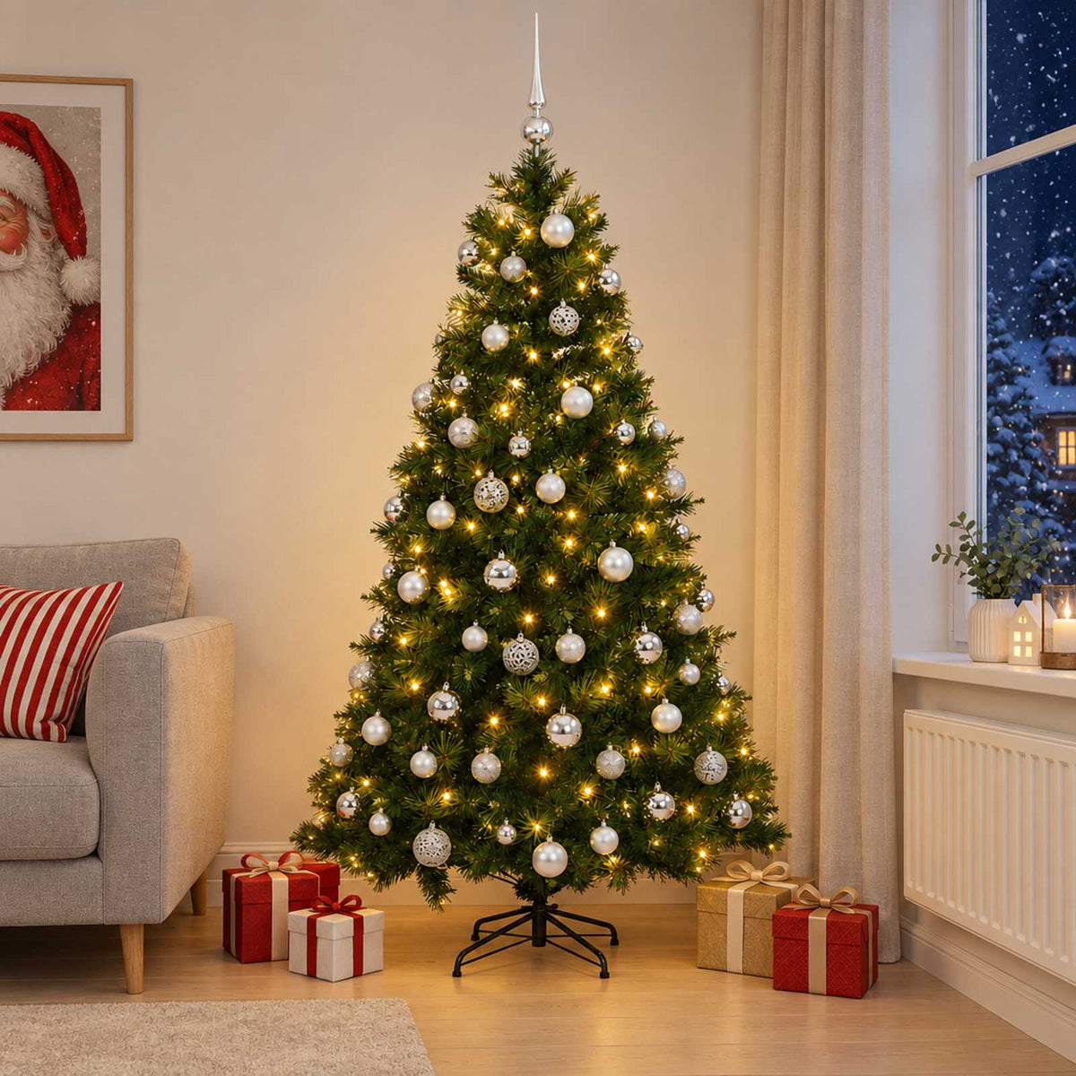 Kunstkerstboom met kerstbal 180 cm 300 LED's Warmwit is nu te koop bij PeponiXL, paradijselijk wonen!