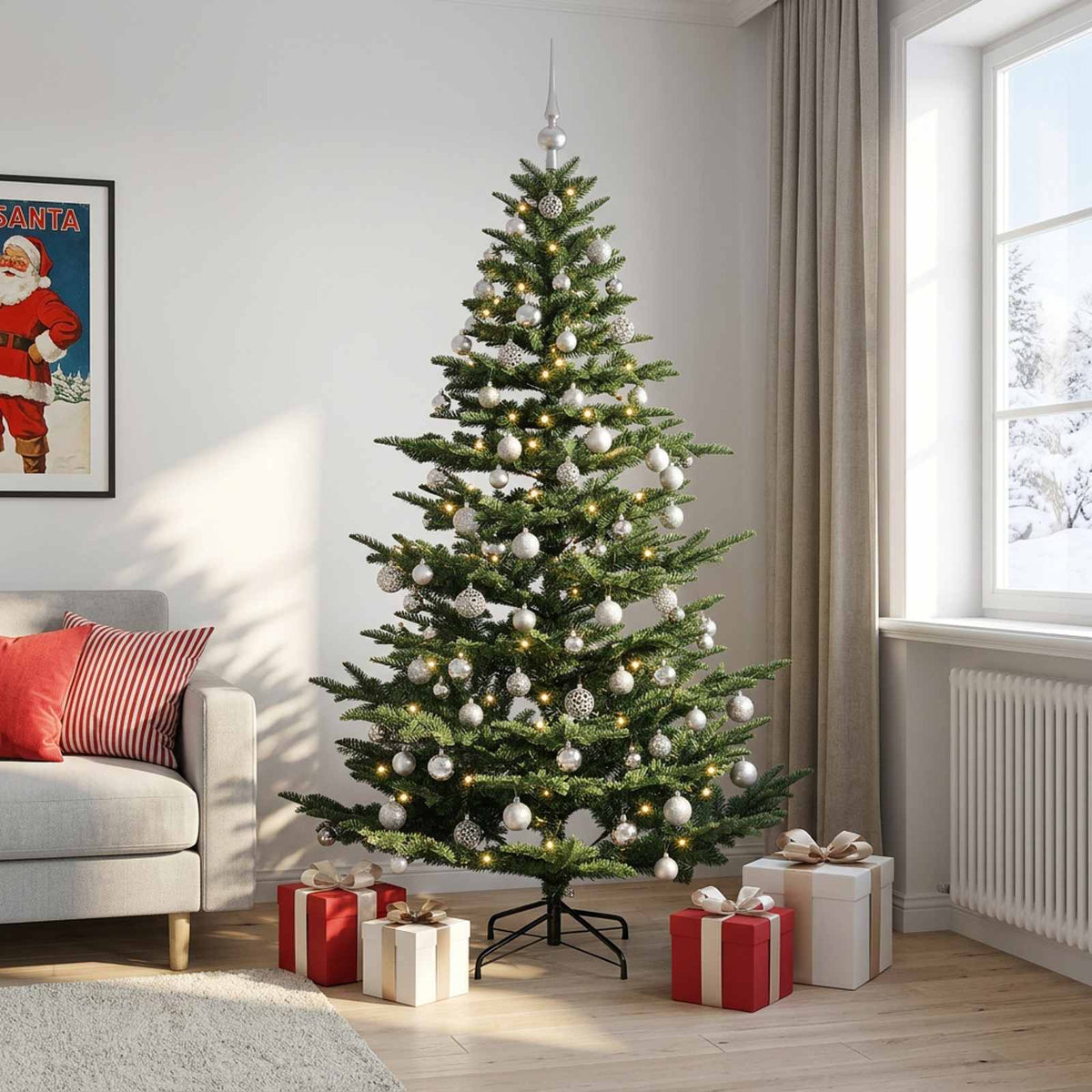 Kunstkerstboom met kerstbal 240 cm 300 LED's Warmwit PE & PVC is nu te koop bij PeponiXL, paradijselijk wonen!