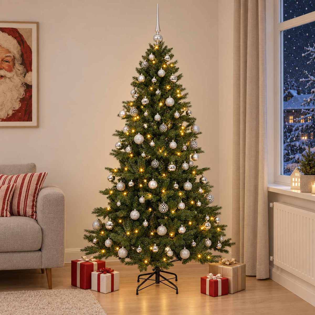 vidaXL Kunstkerstboom met kerstbal 240 cm 300 LED's Warmwit