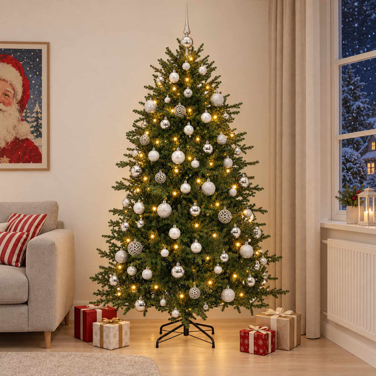 Kunstkerstboom met kerstbal 180 cm 300 LED's Warmwit is nu te koop bij PeponiXL, paradijselijk wonen!