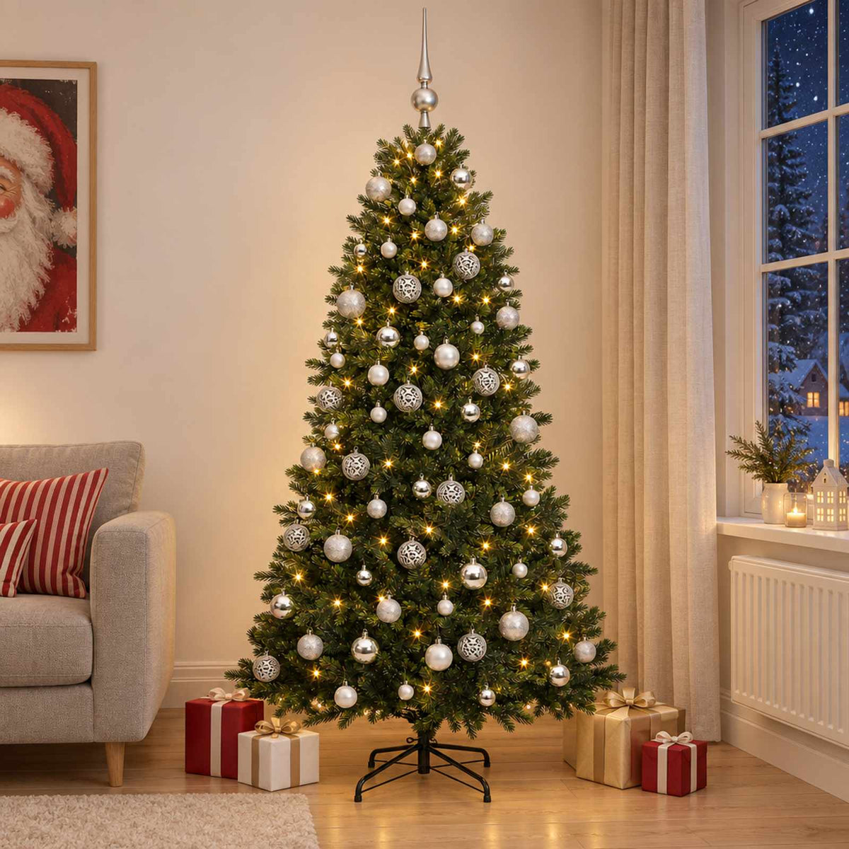 vidaXL Kunstkerstboom met Ballen 210 cm 300 LED's Warmwit