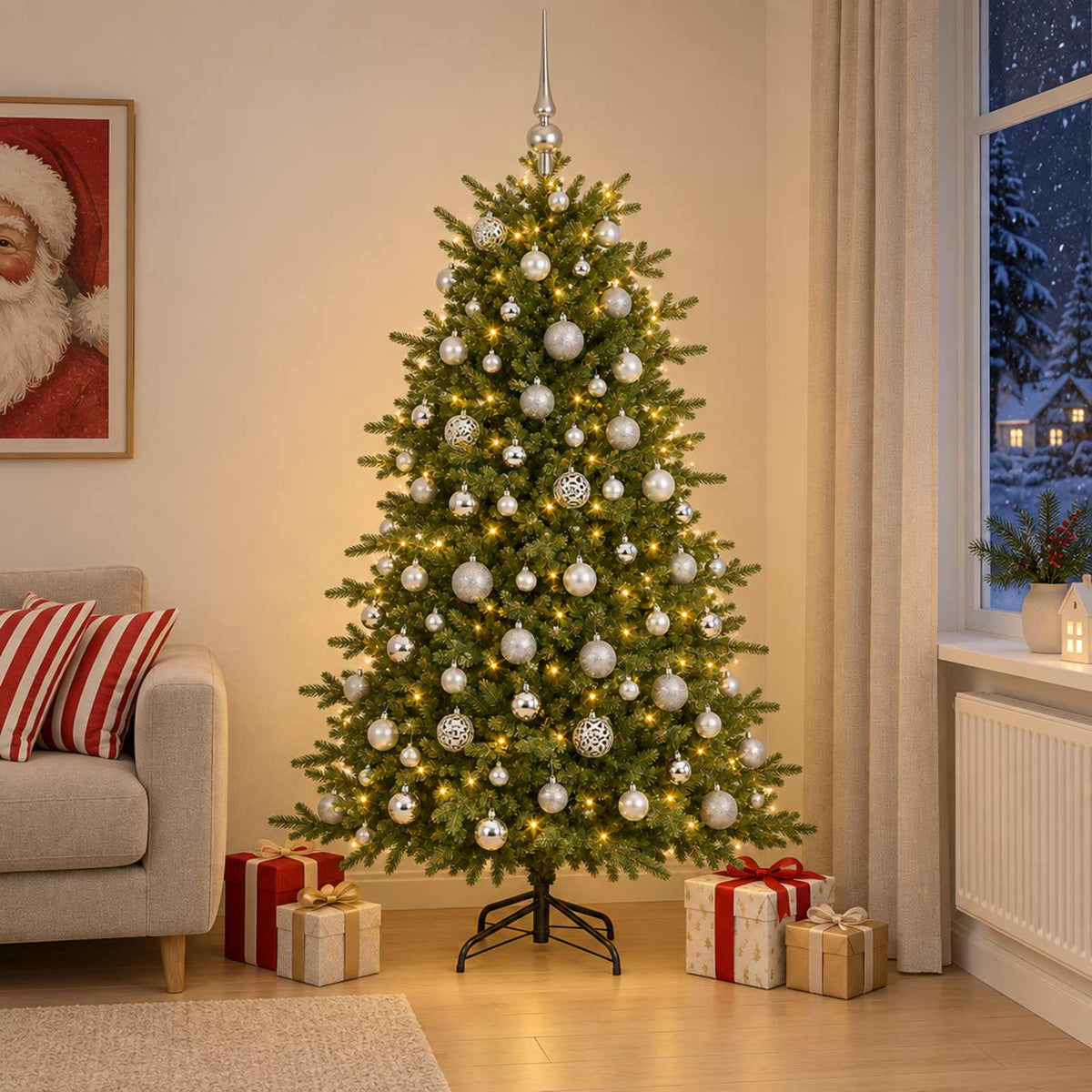 Kunstkerstboom met kerstbal 180 cm 300 LED's Warmwit is nu te koop bij PeponiXL, paradijselijk wonen!