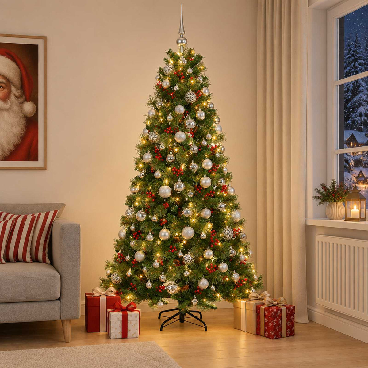 Kunstkerstboom met kerstbal 180 cm 300 LED's Warmwit is nu te koop bij PeponiXL, paradijselijk wonen!