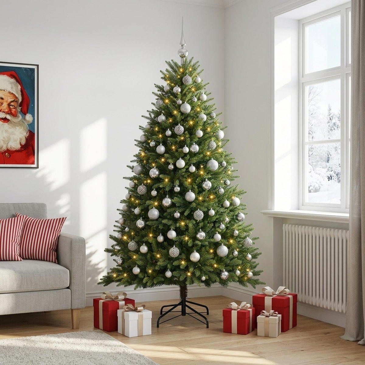 Kunstkerstboom met Ballen 210 cm 300 LED's Warmwit is nu te koop bij PeponiXL, paradijselijk wonen!